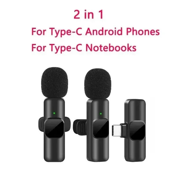 Wireless Microphone Portable Audio Video Recording Mini Mic for iPhone Android Live Broadcast