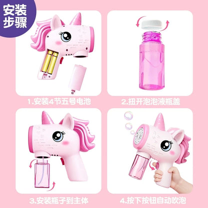 Unicorn Electric Bubble Gun Kids Toy Bubbles Children Gift Toy