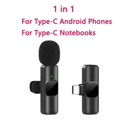 Wireless Microphone Portable Audio Video Recording Mini Mic for iPhone Android Live Broadcast