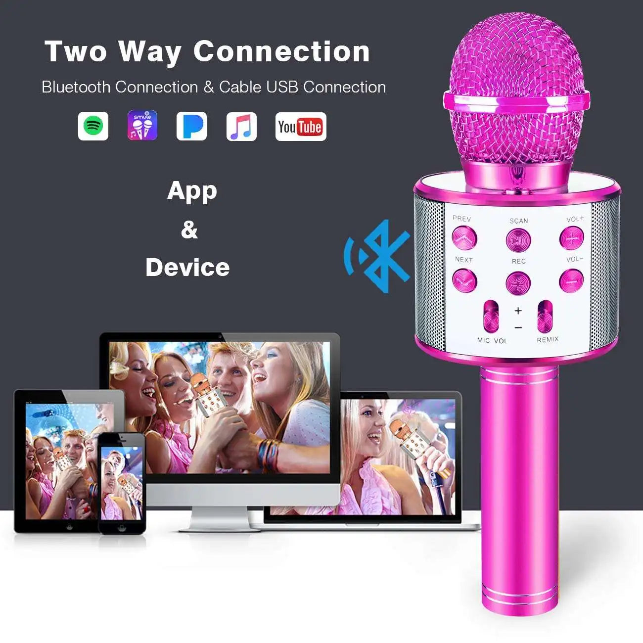 Microphone Wireless Bluetooth Karaoke  For Kids Toys,  For 3-15 Year Old Boys Girl Toys Birthday Gifts